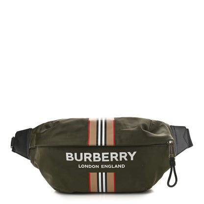 Burberry Nylon Icon Stripe Medium Sonny Bum Bag Dark Olive Green 1 of 8