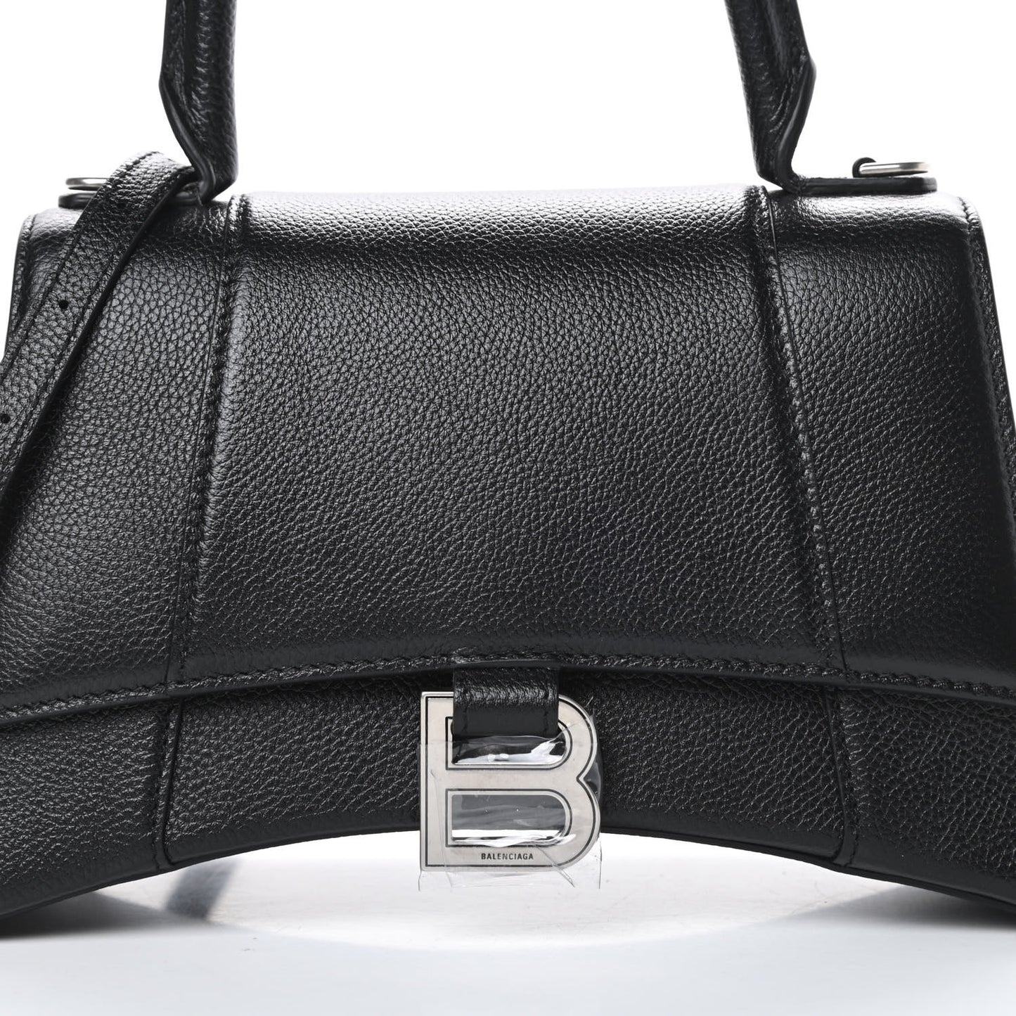 Grained Calfskin Small Hourglass Top Handle Bag Black