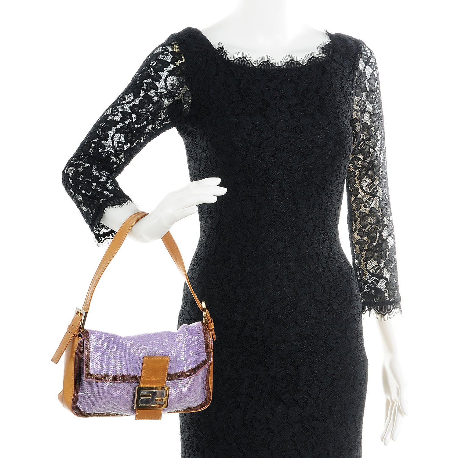 Fendi Leather Beaded Baguette Purple 2 of 9