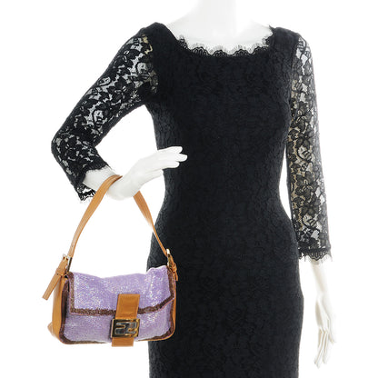 Fendi Leather Beaded Baguette Purple 2 of 9