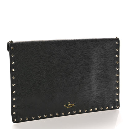 Valentino Garavani Pebbled Calfskin Large Rockstud Envelope Clutch Black 3 of 7