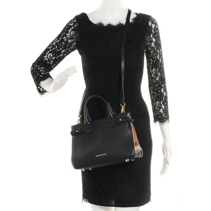 Burberry Calfskin House Check Small Banner Tote Black 2 of 11