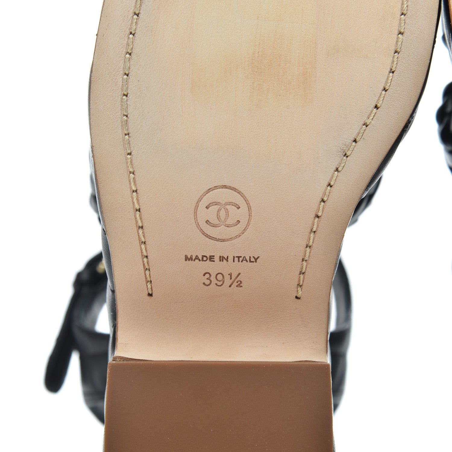 Chanel Calfskin Quilted Chain Around Wedge Sandals 39.5 Black 7 of 20