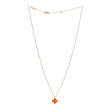 Van Cleef & Arpels 18K Rose Gold Carnelian Sweet Alhambra Pendant Necklace 3 of 6