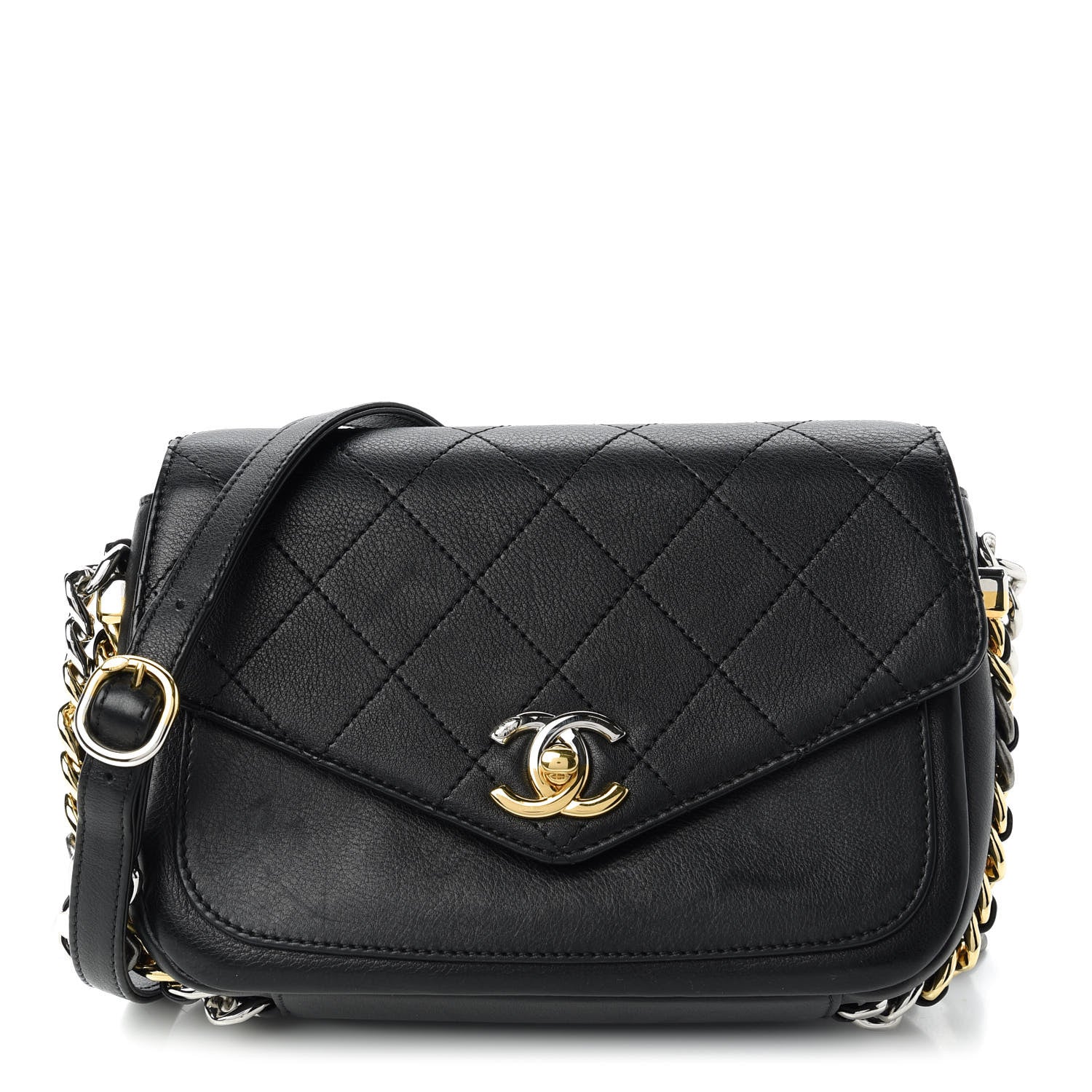 Chanel Calfskin Stitched Small Precious Union Flap Bag Black 1 of 10
