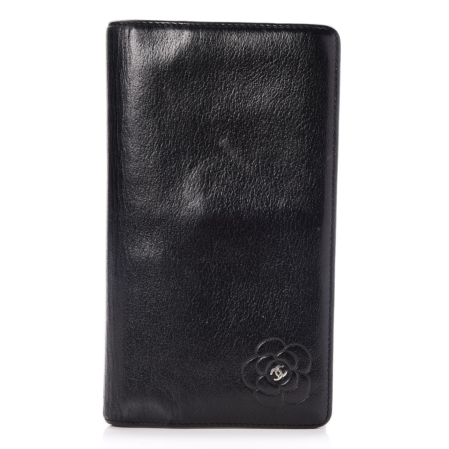 Chanel Goatskin Camellia Embossed Yen Wallet Black 1 of 9
