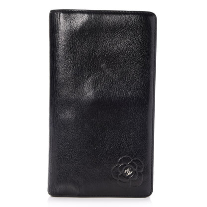 Chanel Goatskin Camellia Embossed Yen Wallet Black 1 of 9