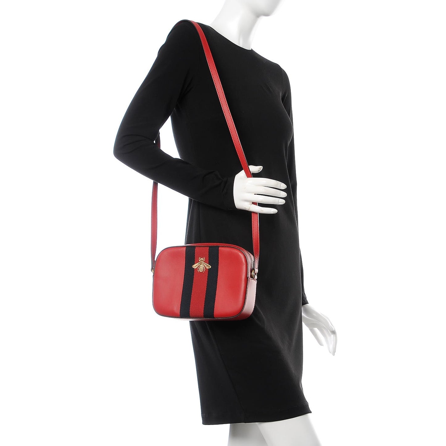Calfskin Web Small Webby Bee Shoulder Bag Red