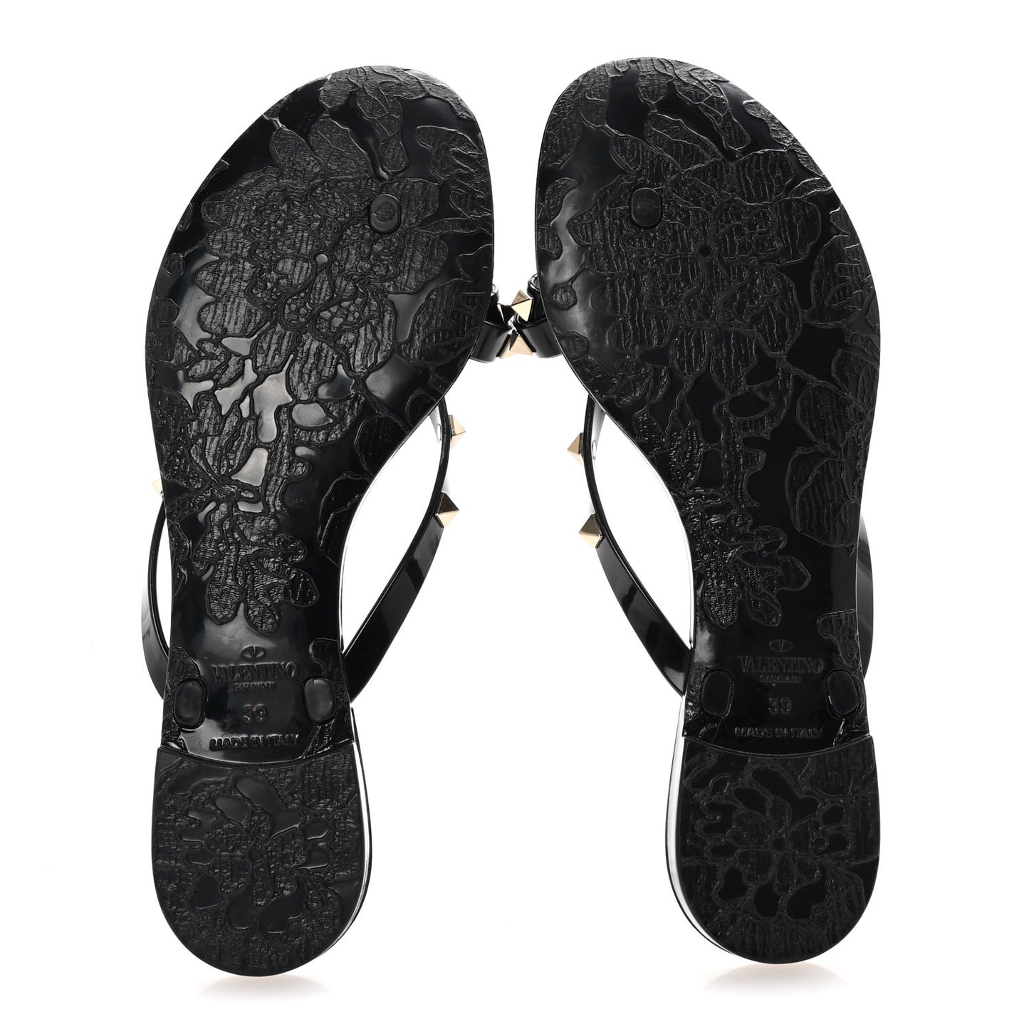 PVC Jelly Rockstud Bow Thong Sandals 39 Black