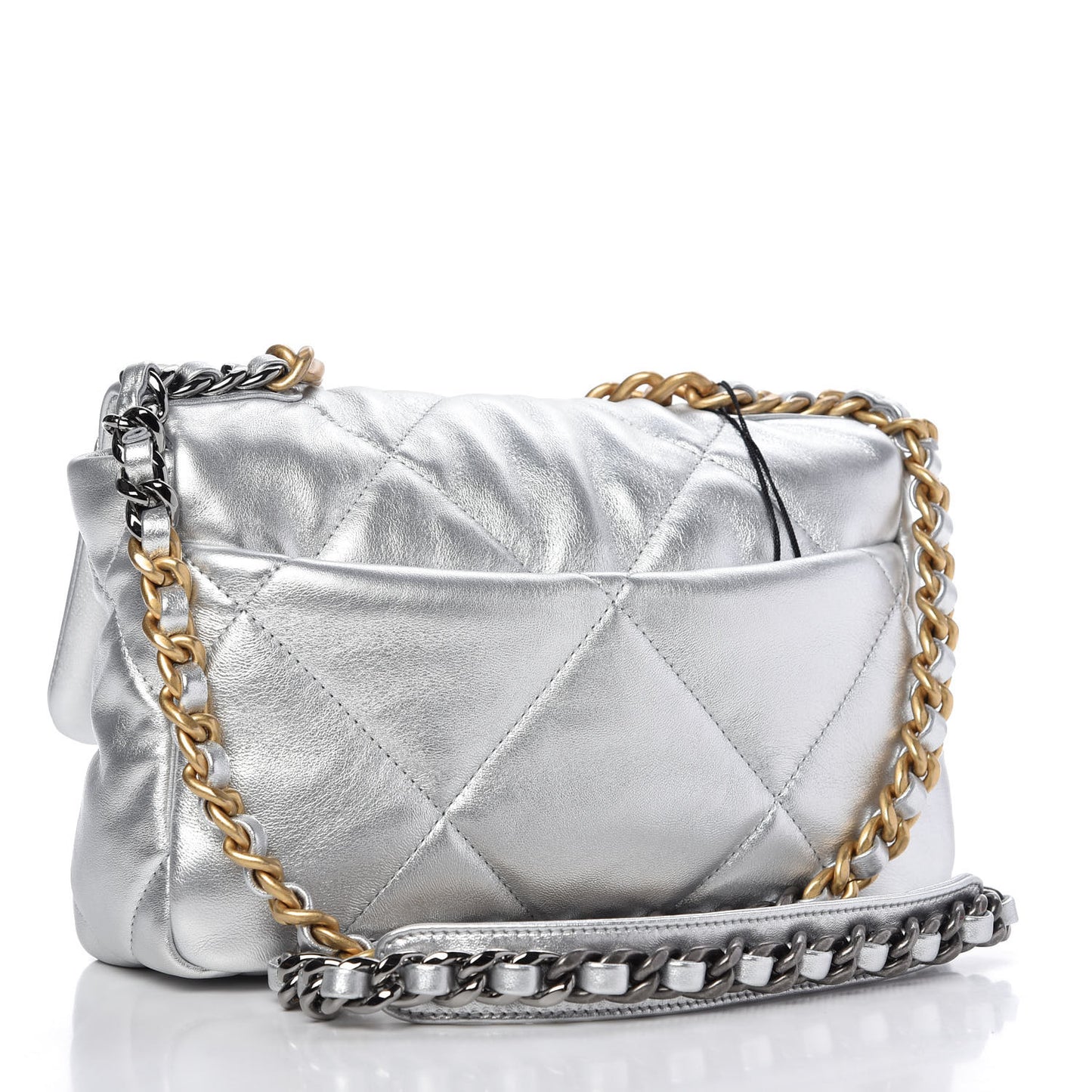 Metallic Lambskin Quilted Medium Chanel 19 Flap Silver