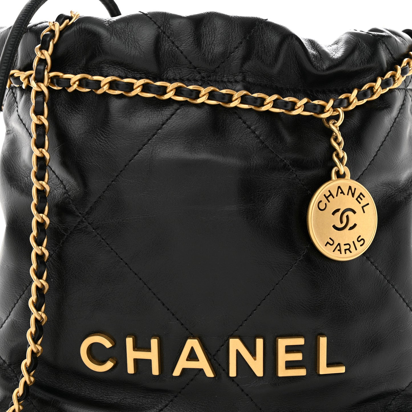 Shiny Calfskin Quilted Mini Chanel 22 Black