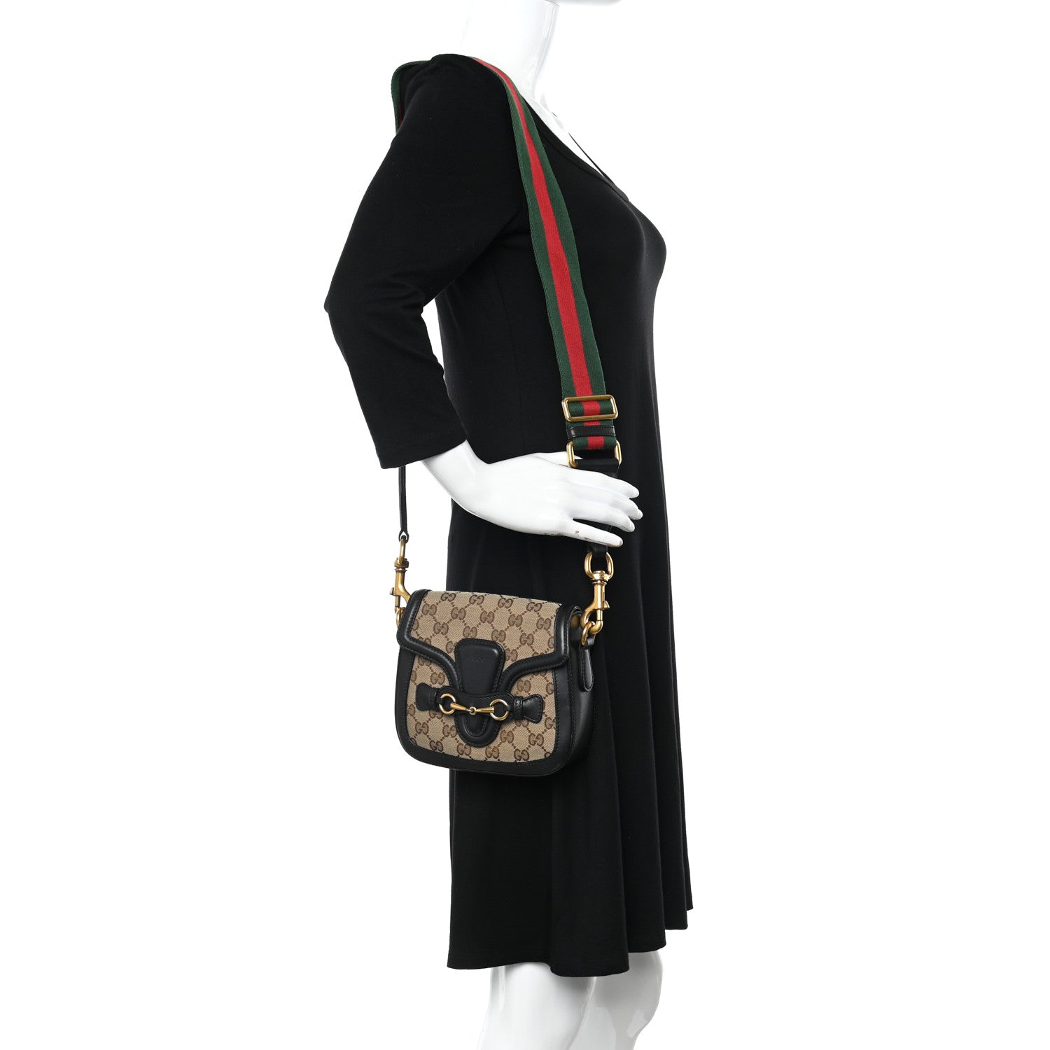 Gucci Monogram Small Lady Web Shoulder Bag Beige Black 2 of 10