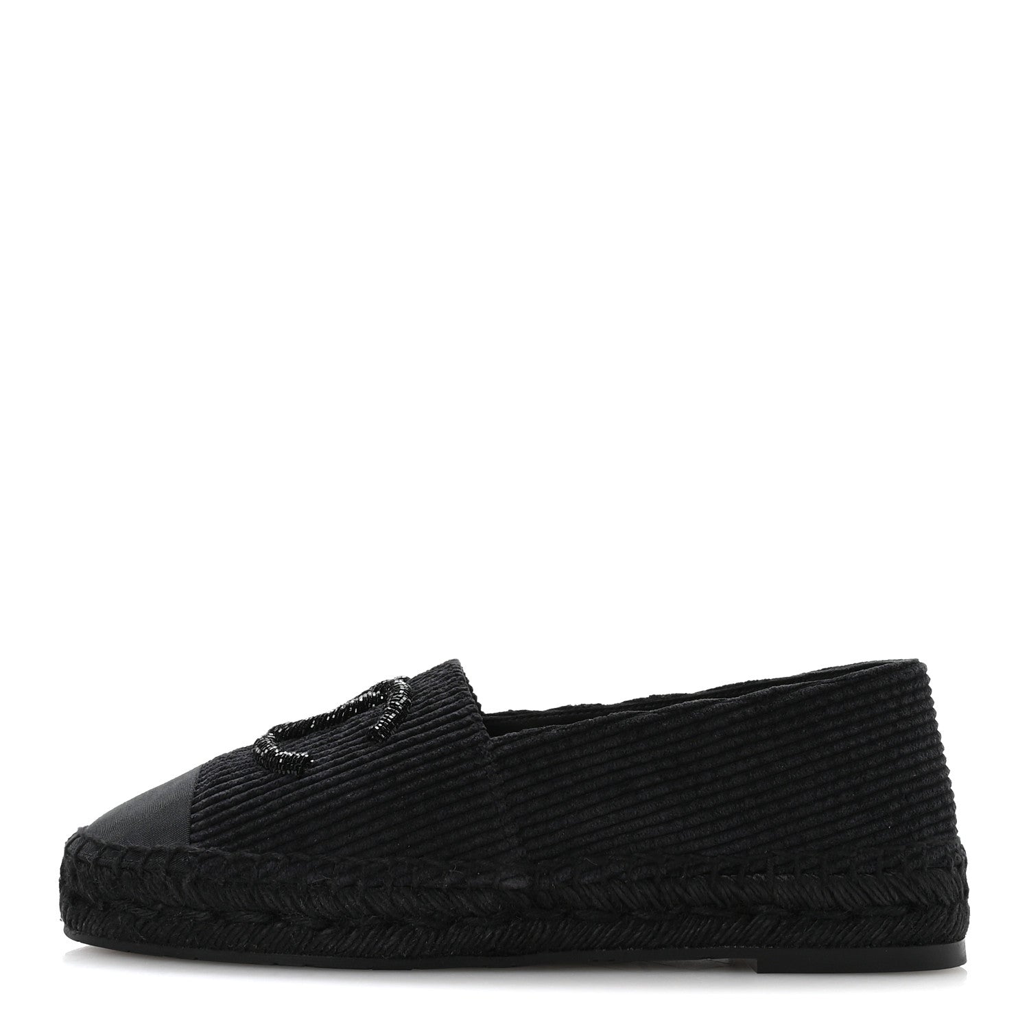 Chanel Corduroy Grosgrain Cap Toe CC Espadrille Flats 39 Black