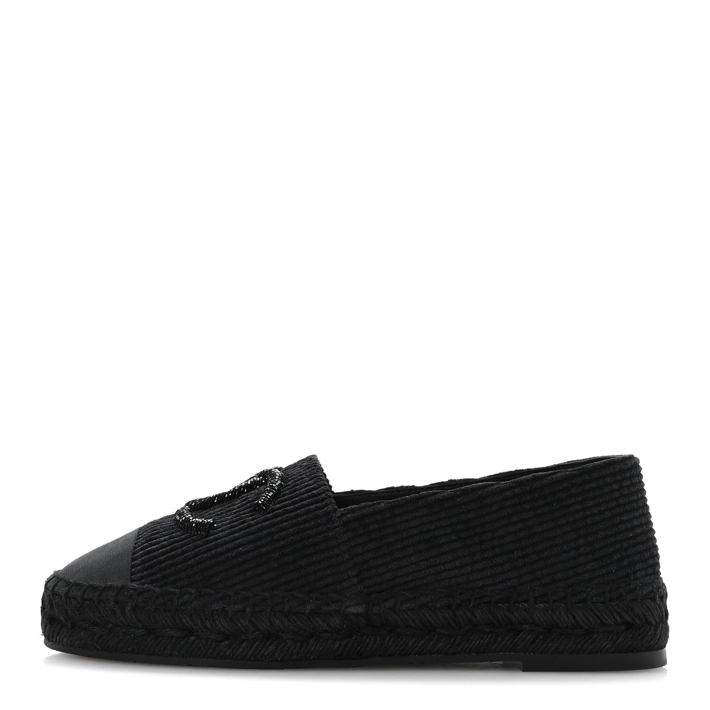 Corduroy Grosgrain Cap Toe CC Espadrille Flats 39 Black