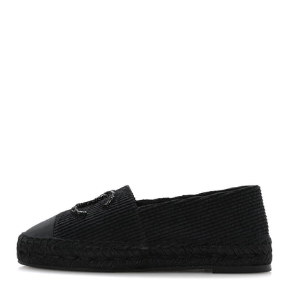 Chanel Corduroy Grosgrain Cap Toe CC Espadrille Flats 39 Black 1 of 8