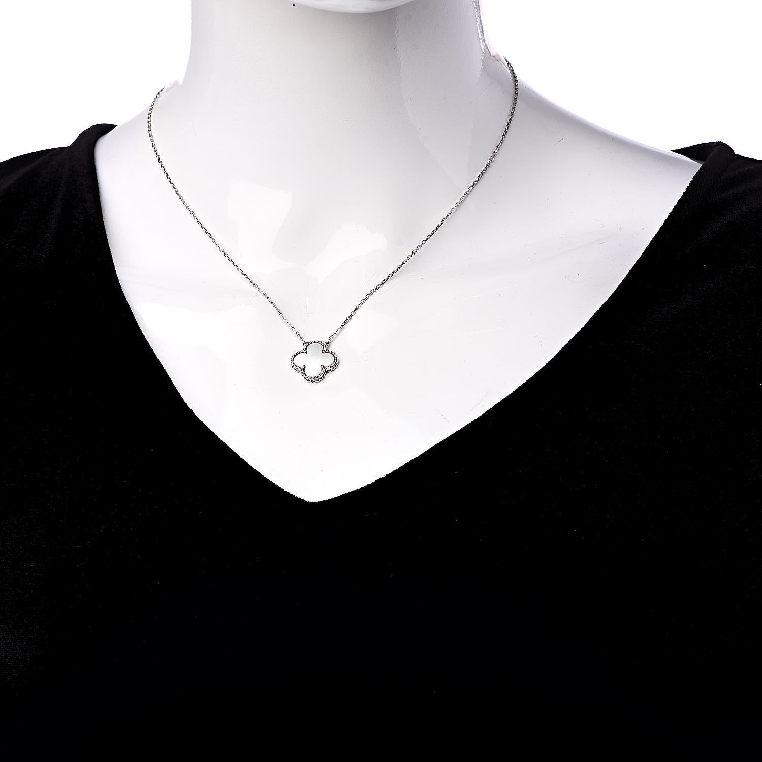 Van Cleef & Arpels 18K White Gold Mother of Pearl Vintage Alhambra Pendant Necklace 2 of 6