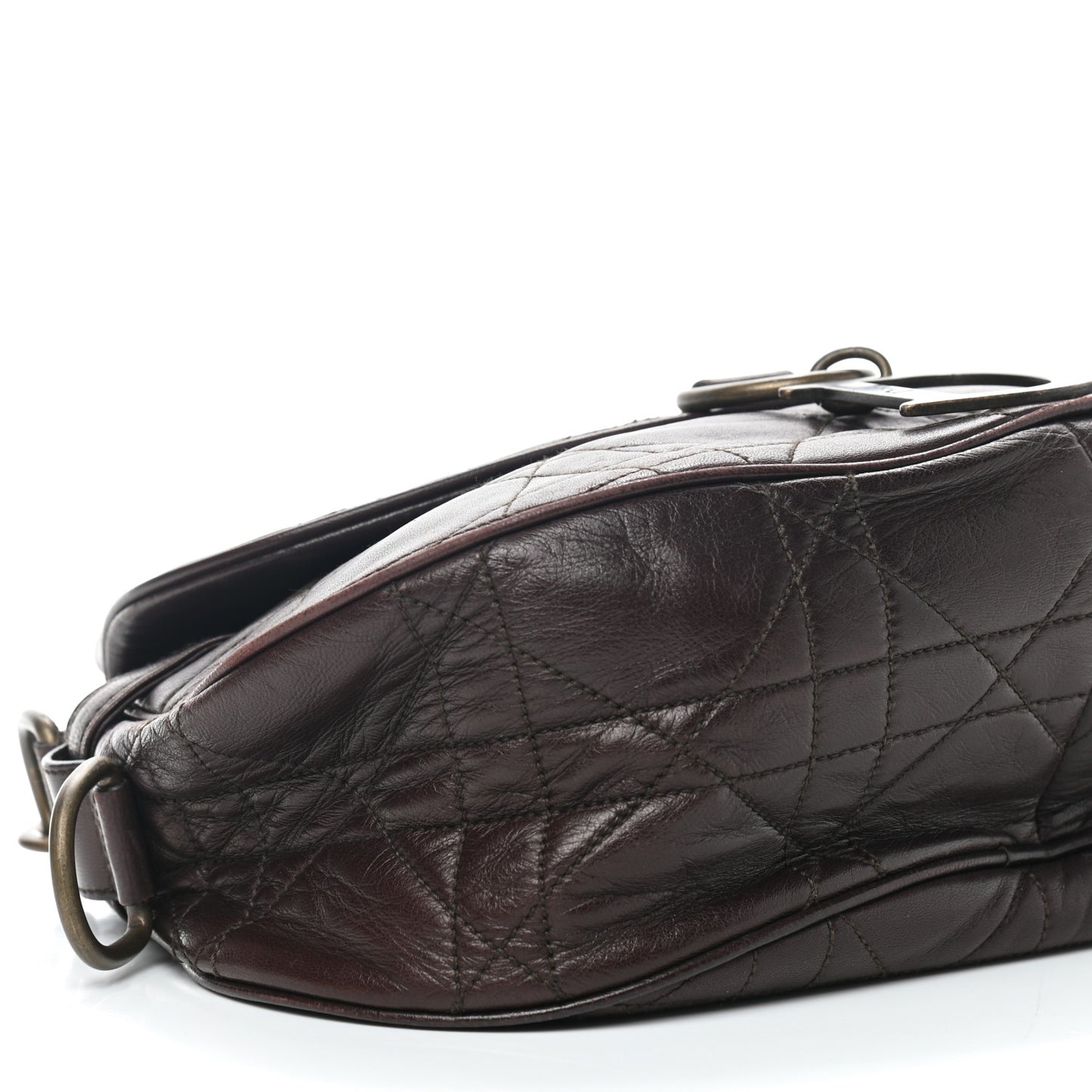Lambskin Cannage Shoulder Bag Dark Brown