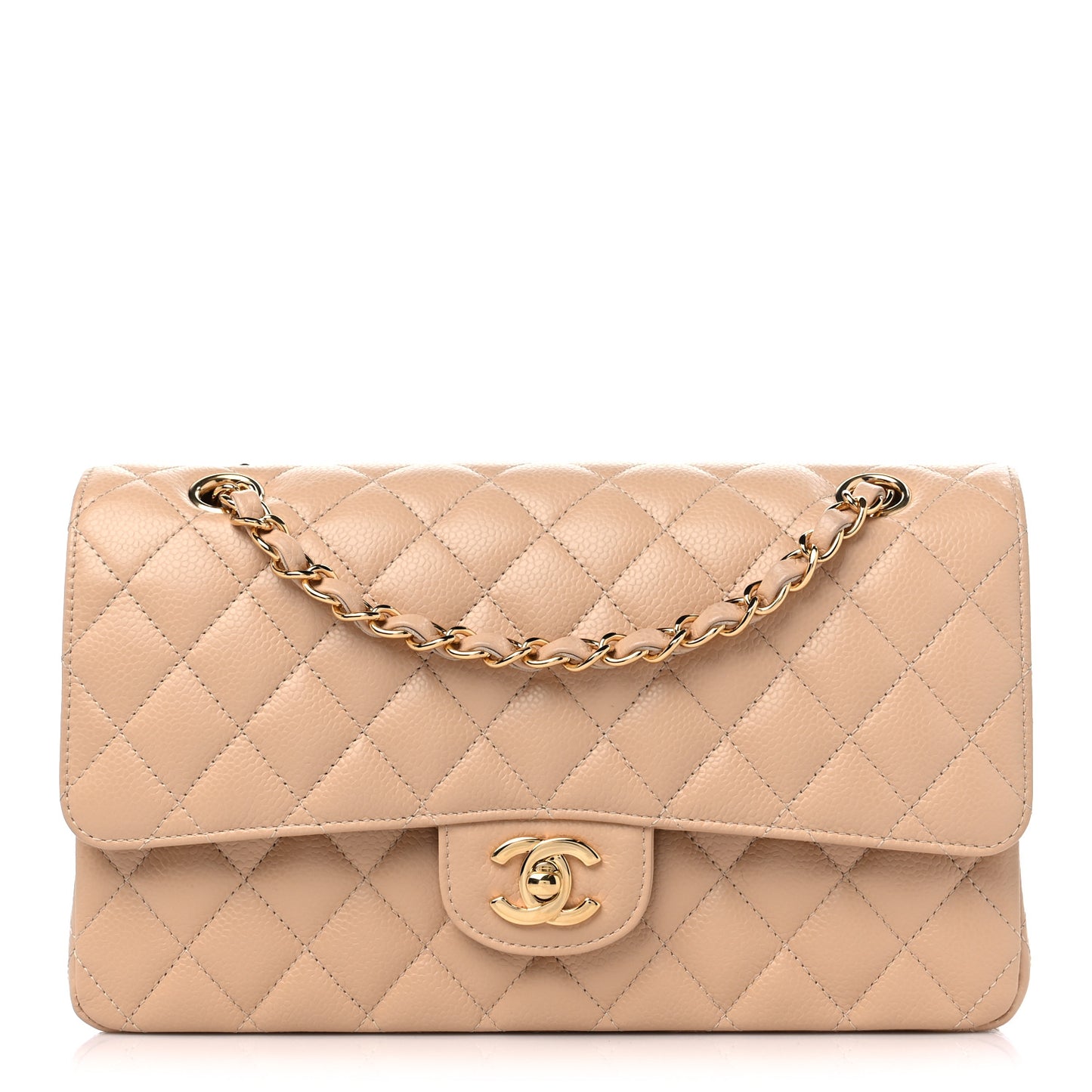 Caviar Quilted Medium Double Flap Beige Clair