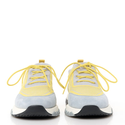 Hermes Knit Goatskin Womens Addict Sneakers 36.5 Jaune Citron Gris 2 of 9