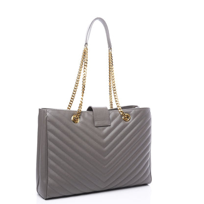 Saint Laurent Grain De Poudre Matelasse Chevron Monogram Shopping Bag Fog 2 of 14