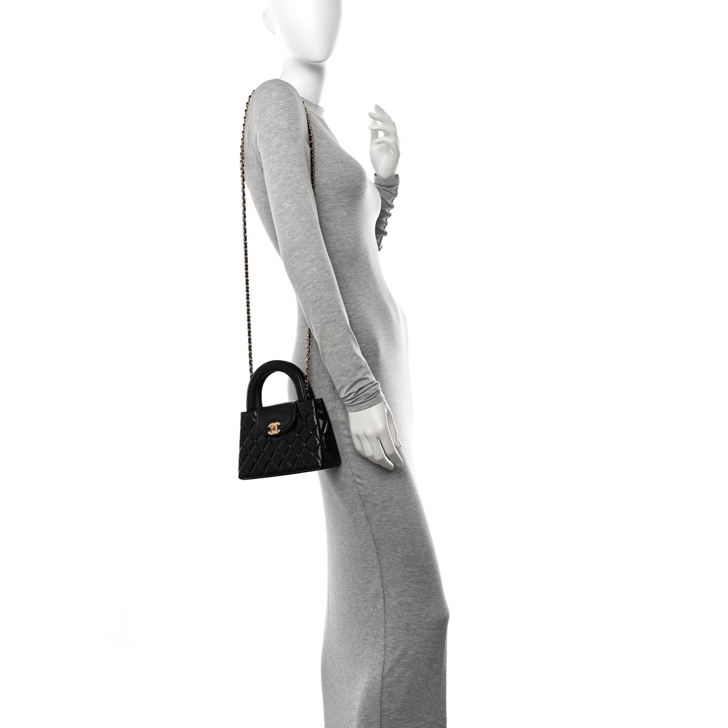 Chanel Shiny Aged Calfskin Quilted Nano Kelly Shopper Black 2 of 10