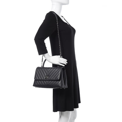 Chanel Caviar Chevron Quilted Small Coco Handle Flap Dark Grey 2 of 10