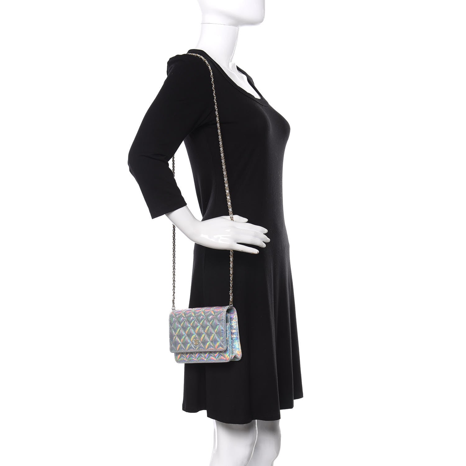Chanel Iridescent Goatskin Quilted Wallet On Chain WOC Silver 2 of 12