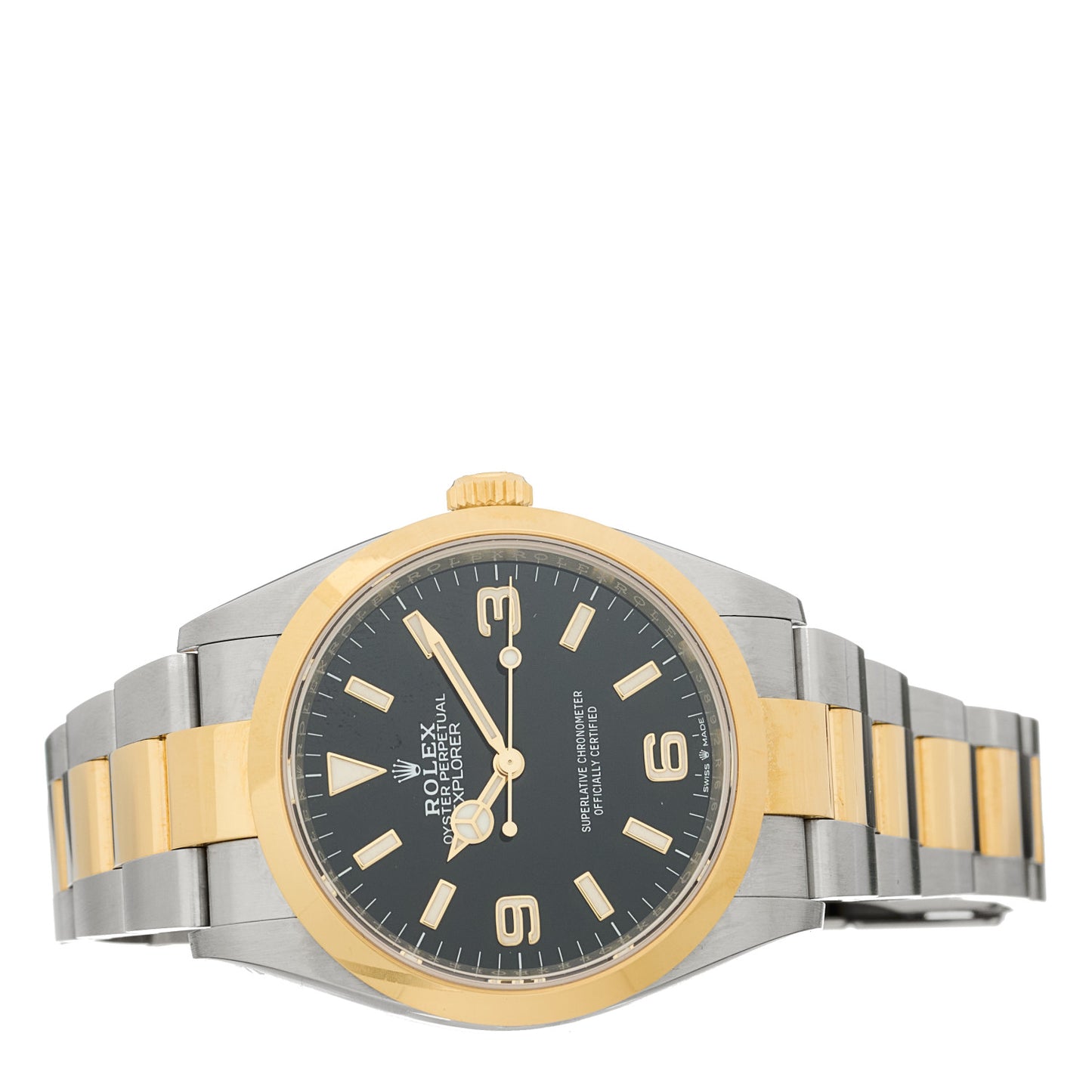 Stainless Steel 18K Yellow Gold 36mm Oyster Perpetual Explorer Watch Black 124273