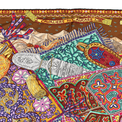 Hermes Silk Cavaliers du Caucase Scarf 90 Tabac Orange Multicolor 4 of 6