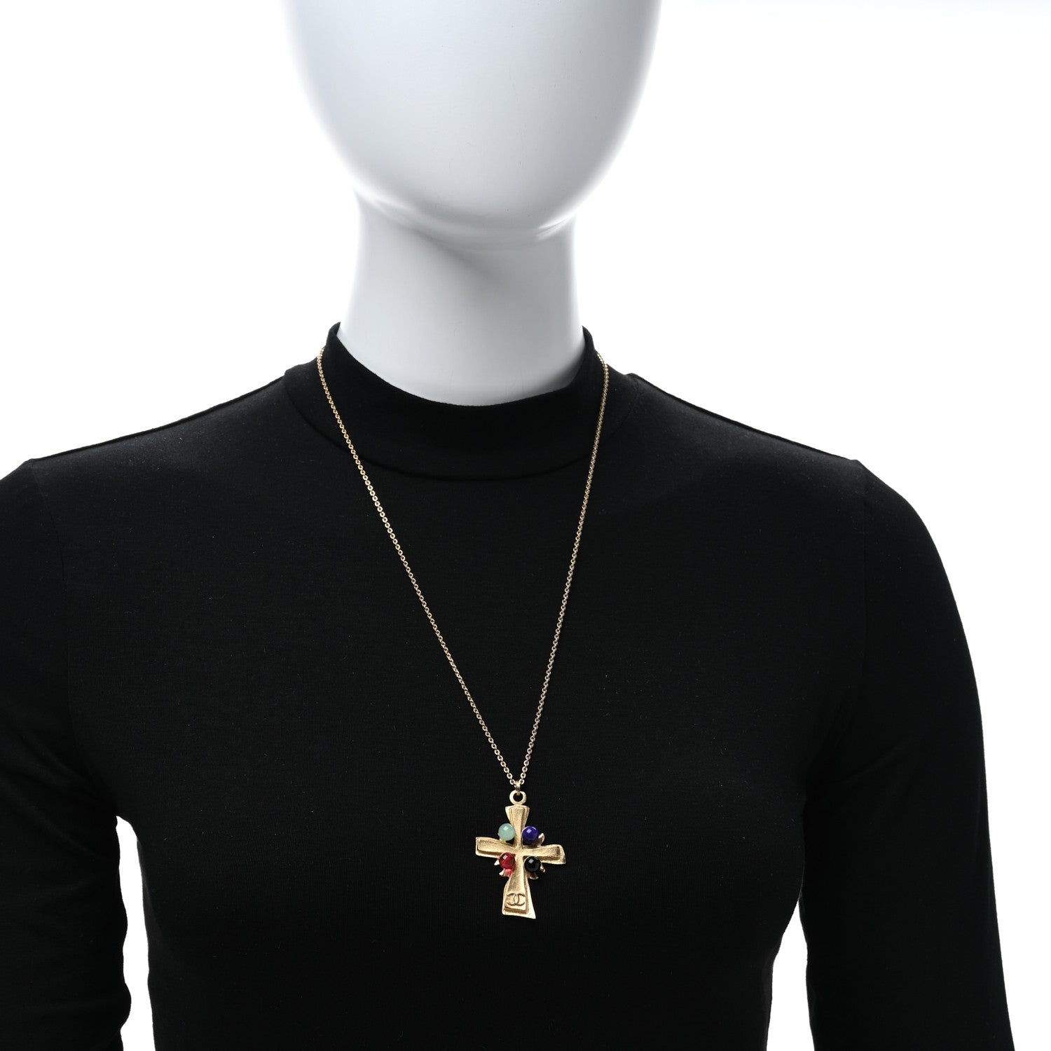Chanel Gripoix CC Cross Pendant Necklace Gold 2 of 5