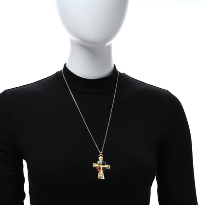 Chanel Gripoix CC Cross Pendant Necklace Gold 2 of 5