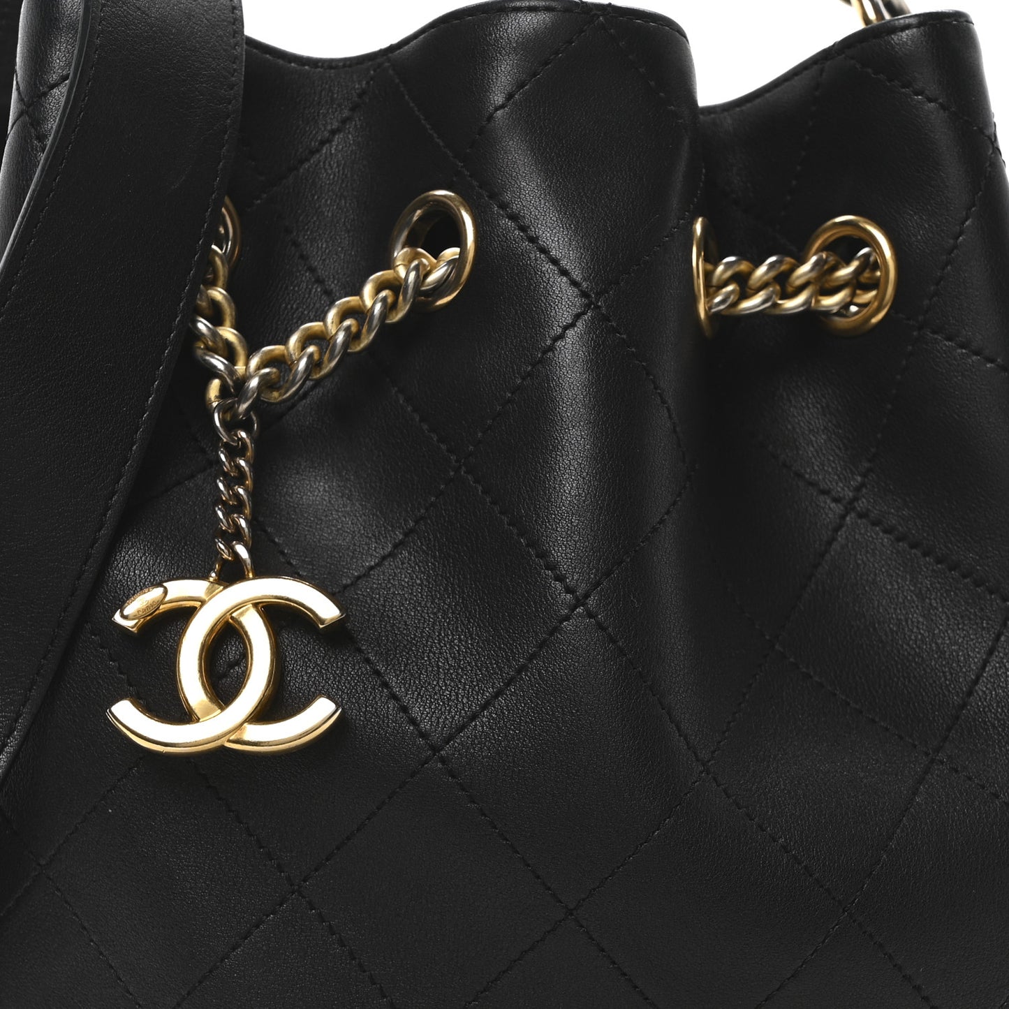 Calfskin Quilted Small On My Shoulder Drawstring Bag Black