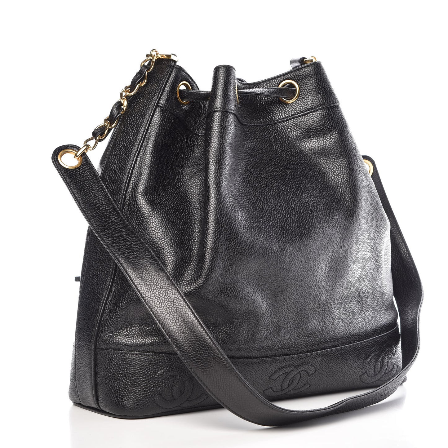 Caviar CC Drawstring Shoulder Bag Black