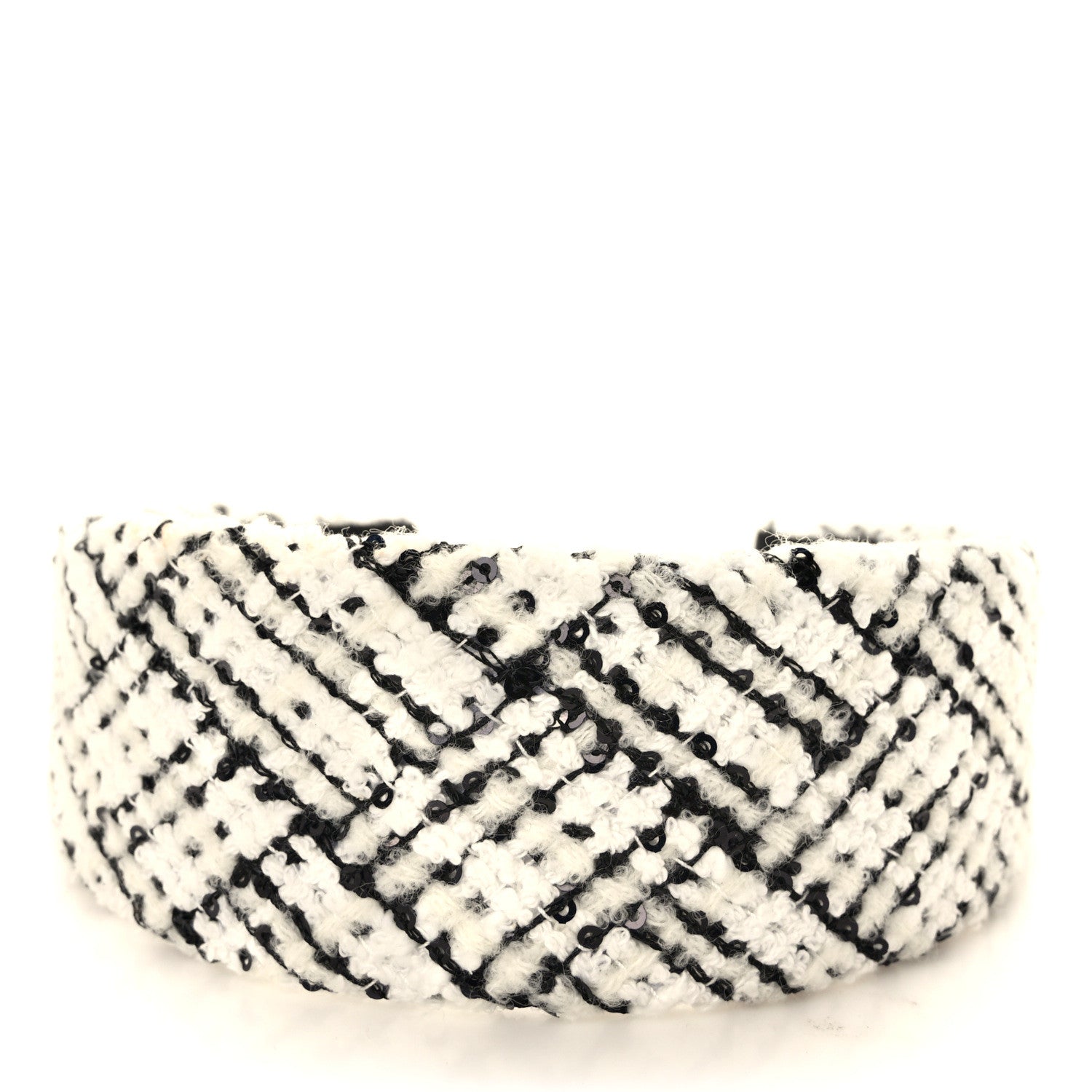 Chanel Tweed Sequin Headband White Black 4 of 7