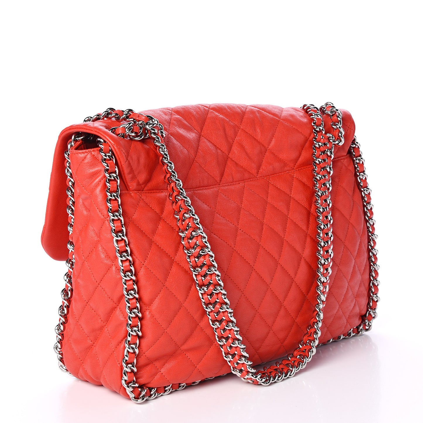 Washed Lambskin Quilted Maxi Chain Around Flap Red