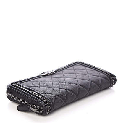 Chanel Calfskin Quilted Boy Chain Large Gusset Zip Around Wallet Black 4 of 9