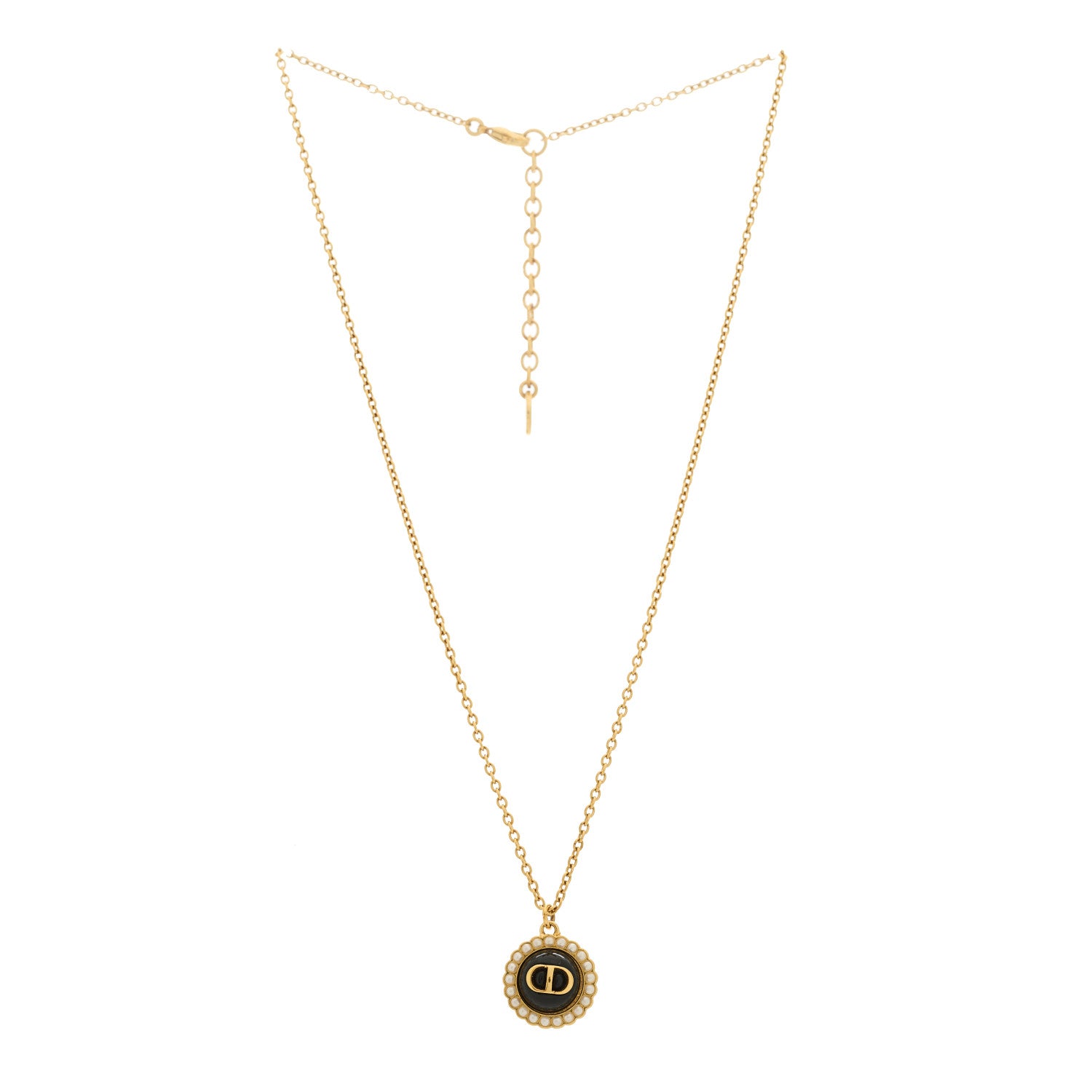 Christian Dior Metal Pearl CD Necklace Gold Black 3 of 6