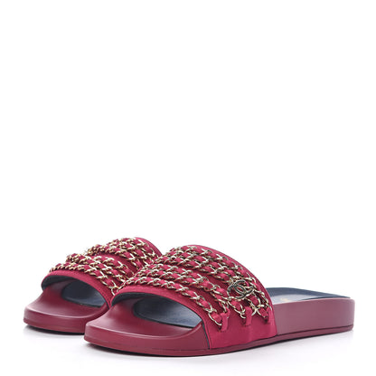 Chanel Satin Chain Flat Sandals 39 Dark Fuchsia 3 of 10