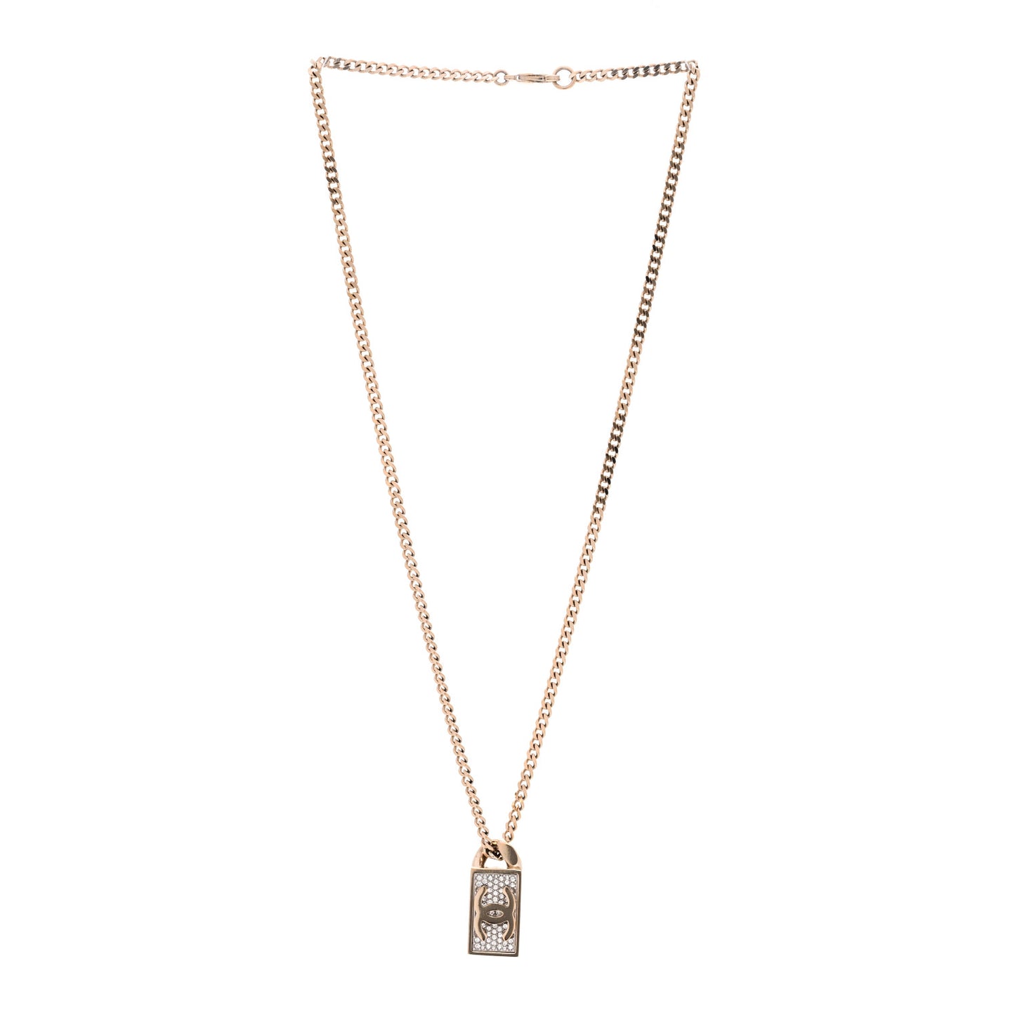 Crystal Dog Tag Charm Necklace Gold