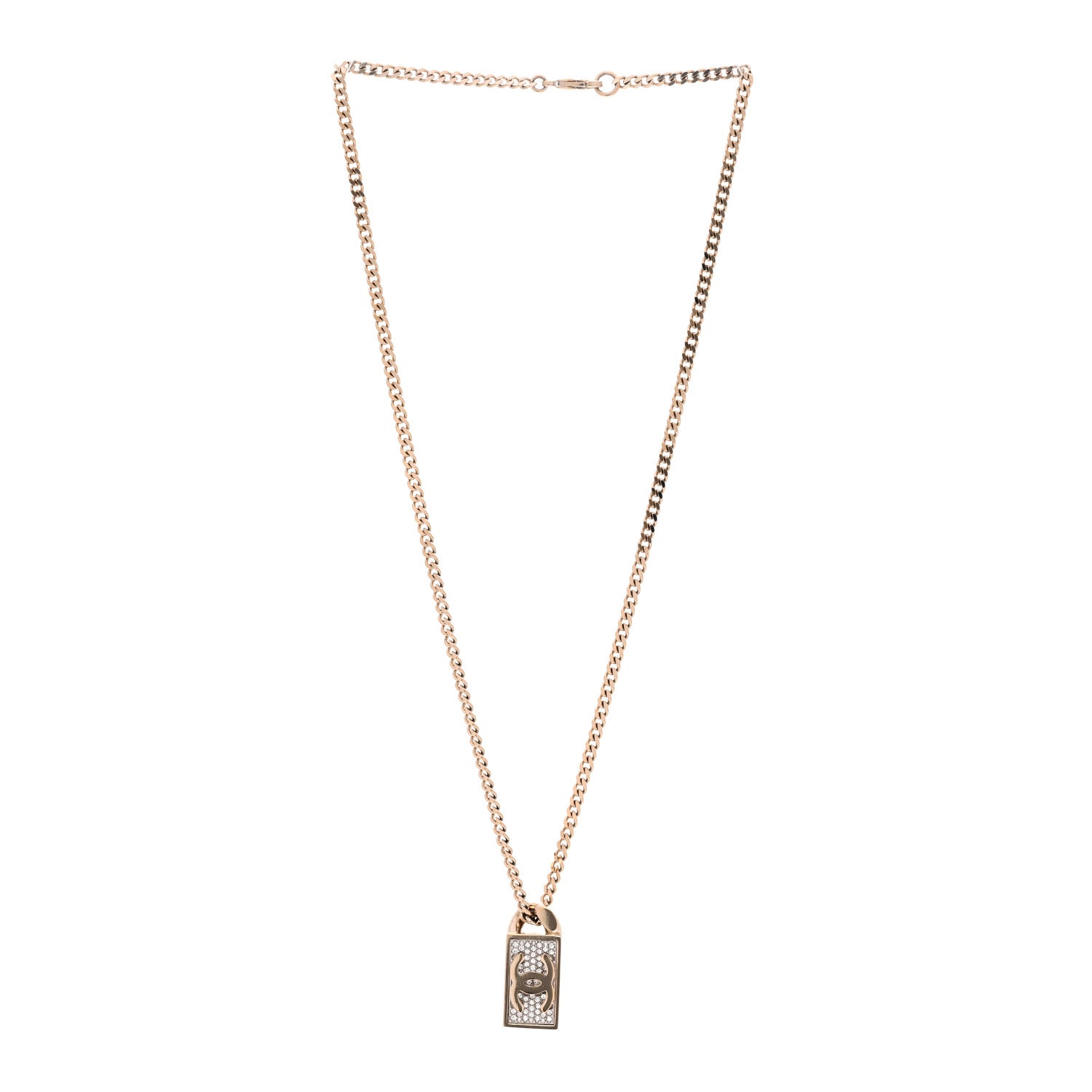 Chanel Crystal Dog Tag Charm Necklace Gold 3 of 6