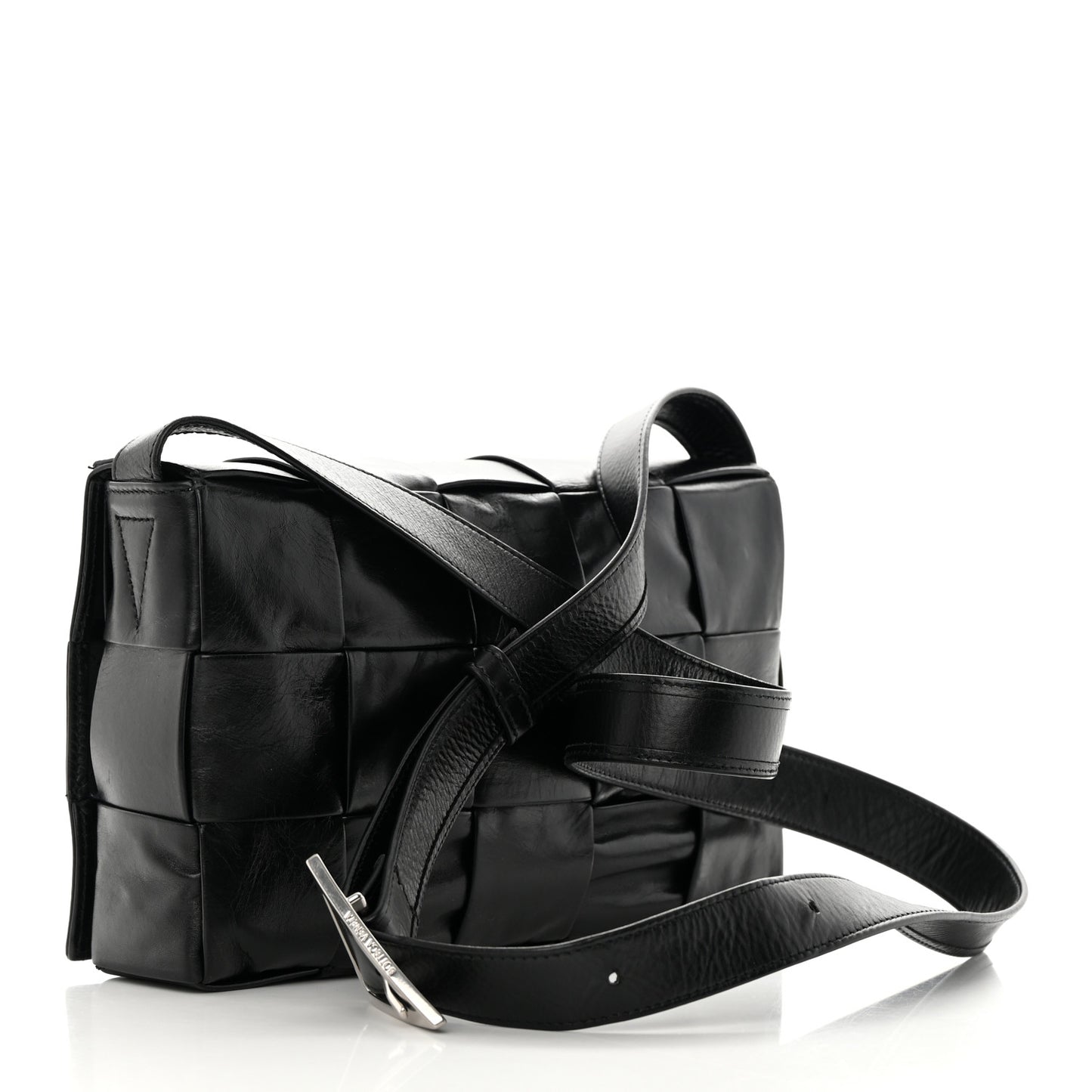Paper Calfskin Maxi Intreccio Cassette Crossbody Bag Black
