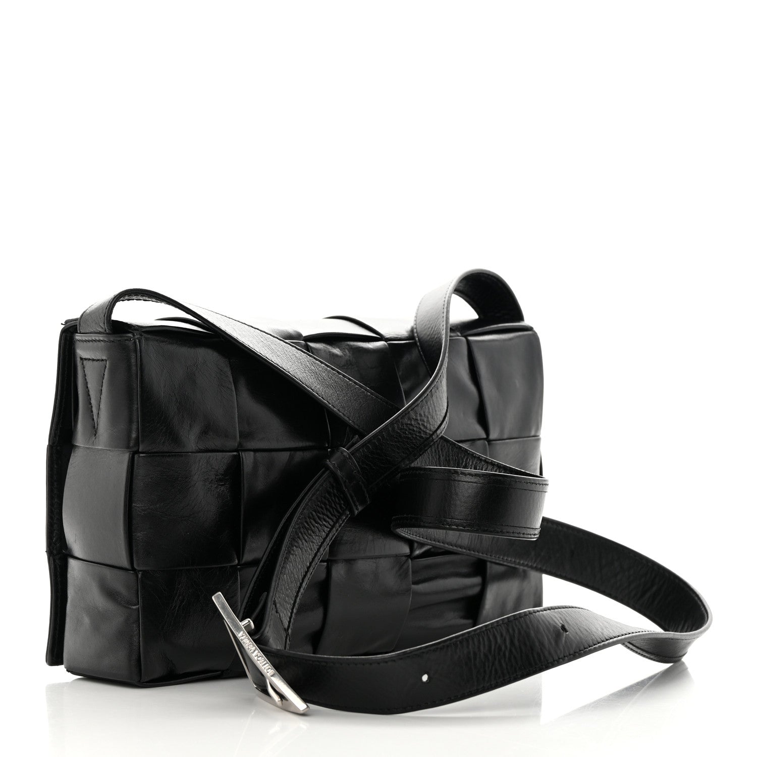 Bottega Veneta Paper Calfskin Maxi Intreccio Cassette Crossbody Bag Black 3 of 13