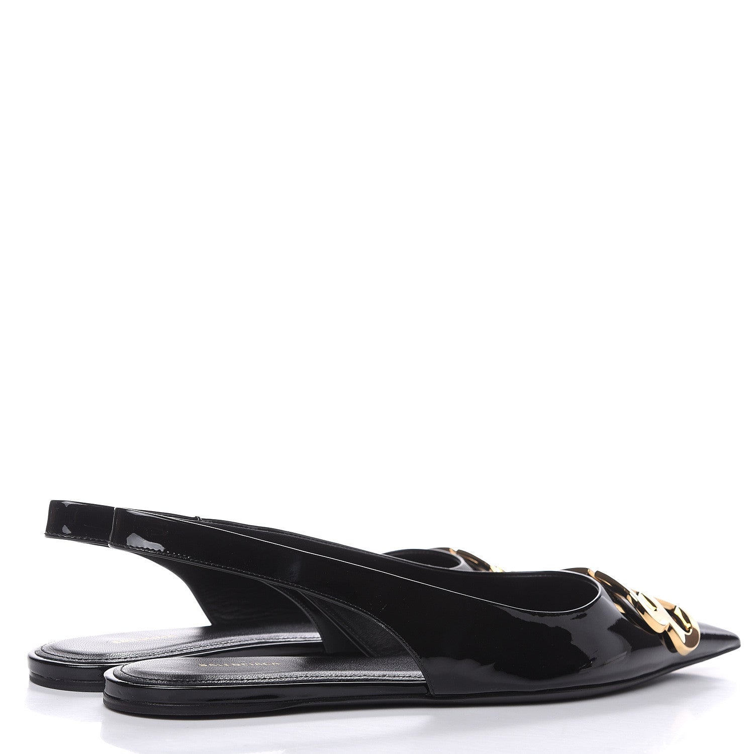 Balenciaga Patent BB Knife Pointy Toe Slingback Flats 37.5 Black 4 of 10
