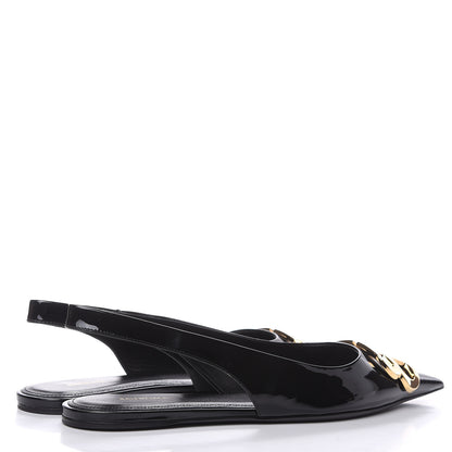Balenciaga Patent BB Knife Pointy Toe Slingback Flats 37.5 Black 4 of 10