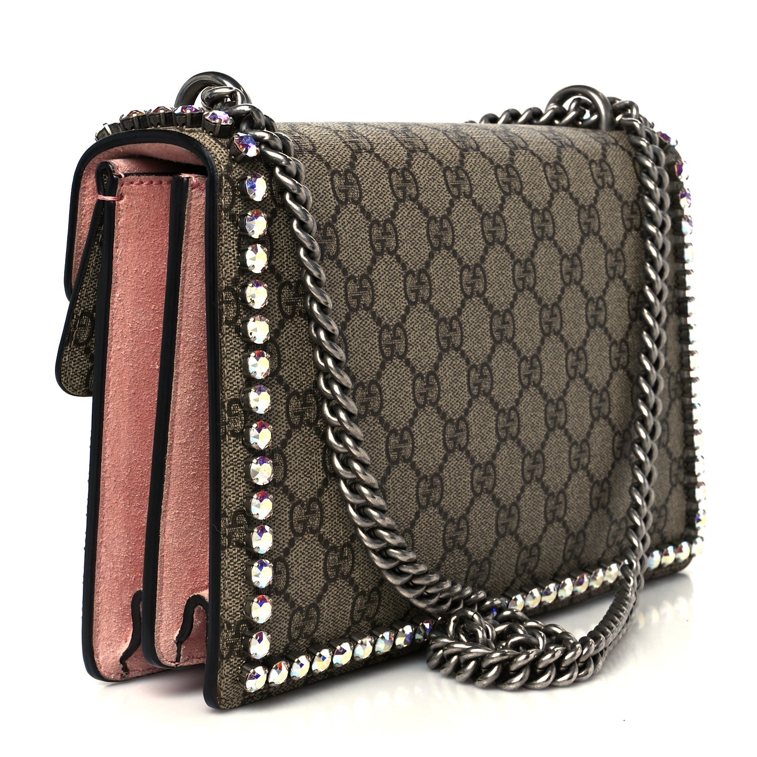 Gucci GG Supreme Monogram Suede Crystal Small Dionysus Shoulder Bag Beige Ebony Light Peonia 3 of 10
