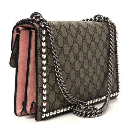 Gucci GG Supreme Monogram Suede Crystal Small Dionysus Shoulder Bag Beige Ebony Light Peonia 3 of 10