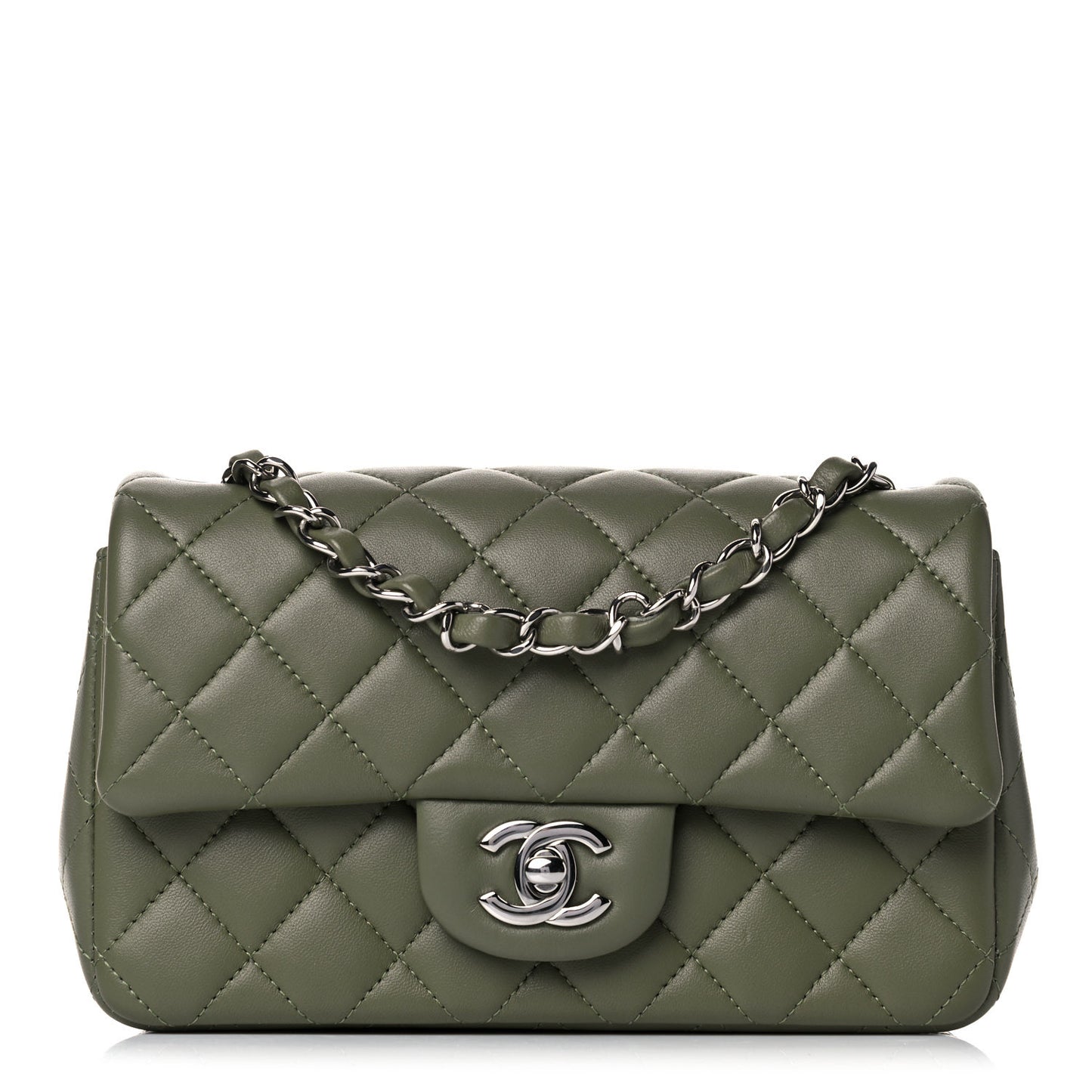 Lambskin Quilted Mini Rectangular Flap Green
