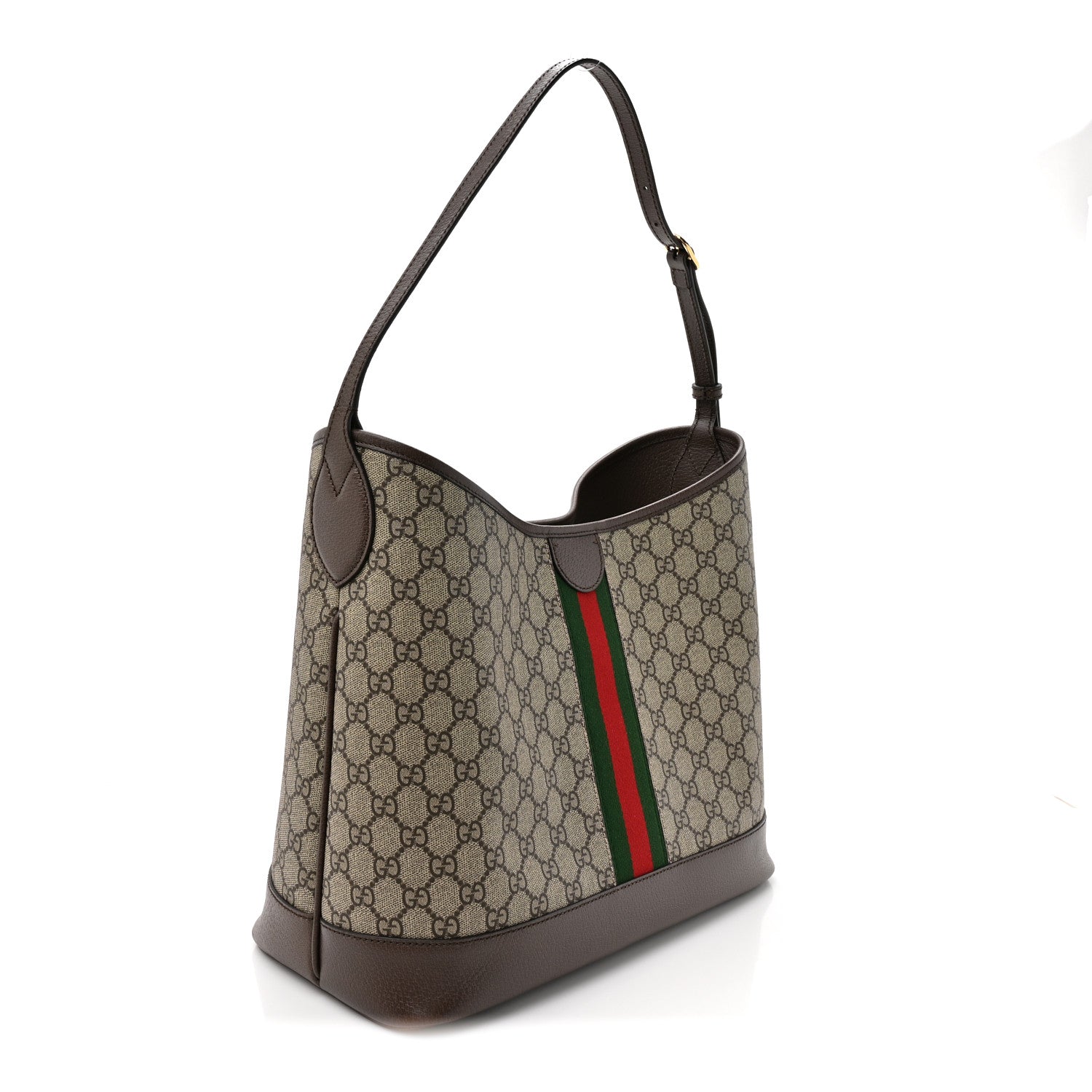 Gucci GG Supreme Monogram Textured Dollar Calfskin Web Large Ophidia Bucket Shoulder Bag Beige Ebony New Acero 5 of 23