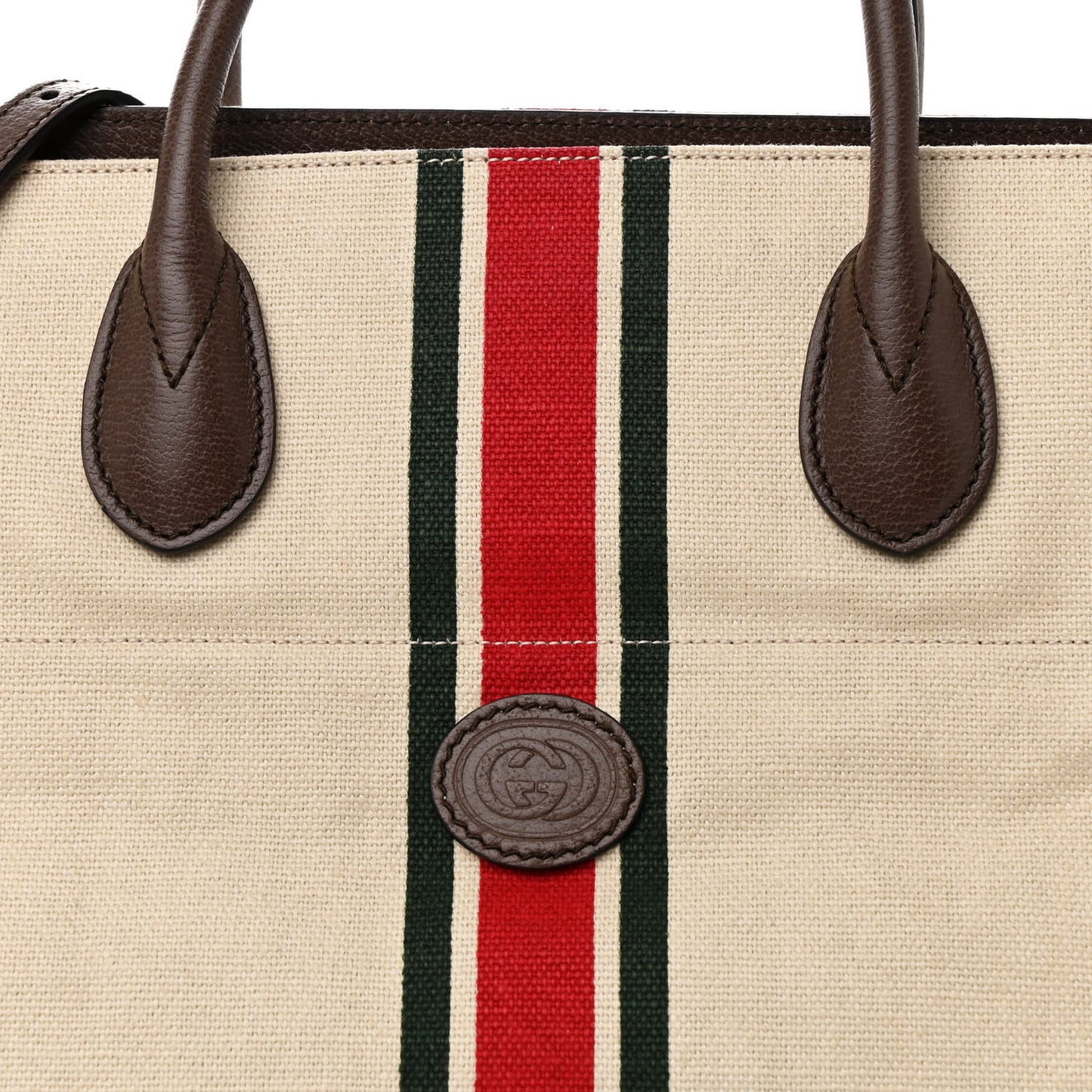 Linen Heavy Canvas Textured Dollar Calfskin Web Large Retro Interlocking G Foldable Tote Light Beige New Acero