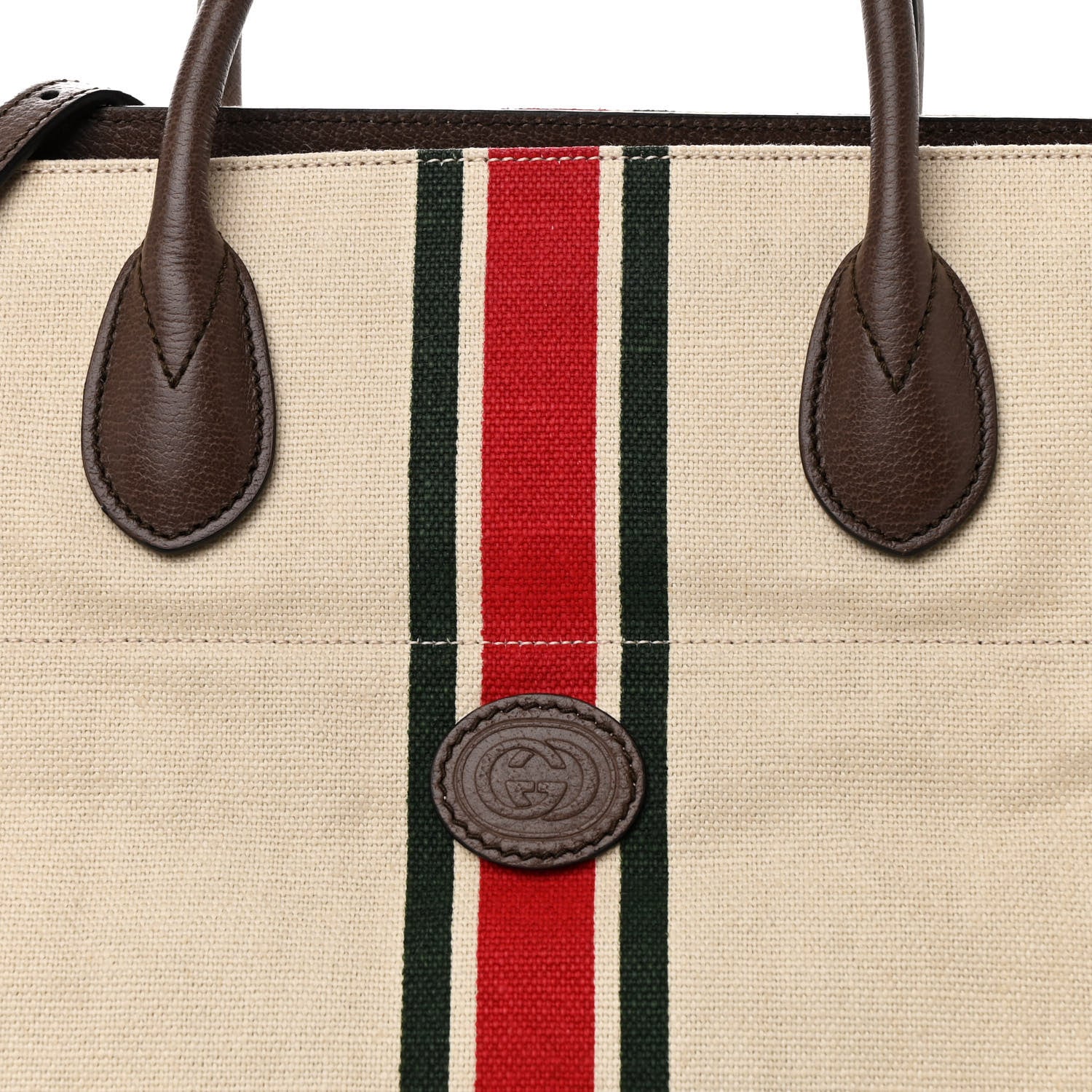Gucci Linen Heavy Canvas Textured Dollar Calfskin Web Large Retro Interlocking G Foldable Tote Light Beige New Acero 10 of 12